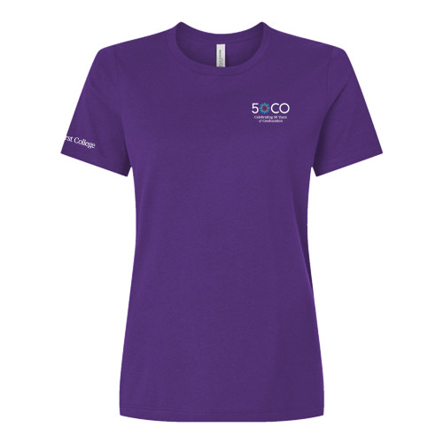  Bella + Canvas Womens Purple Relaxed Cotton T Shirt - 50 Years of Coeducation