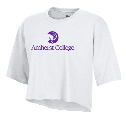  Champion Womens White Crop Tee - Amherst College Circle Mammoth Stacked