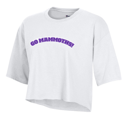  Champion Womens White Crop Tee - Go Mammoths Arched