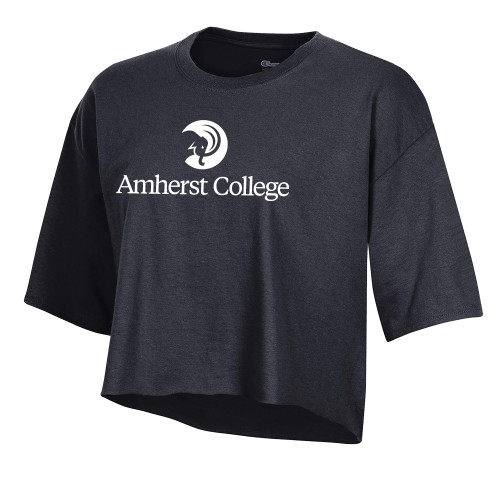  Champion Womens Black Crop Tee - Amherst College Circle Mammoth Stacked