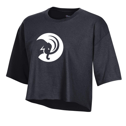  Champion Womens Black Crop Tee - Amherst College Circle Mammoth