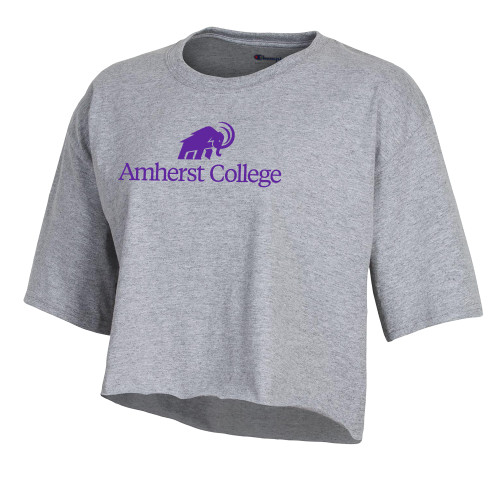  Champion Womens Oxford Crop Tee - Amherst College Mammoth Lock Up Centered