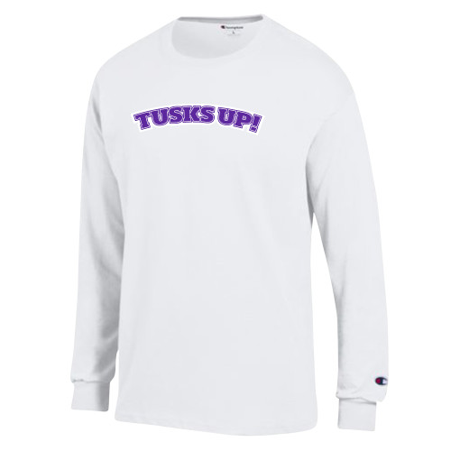  Champion White Long Sleeve T Shirt - Tusks Up Arched