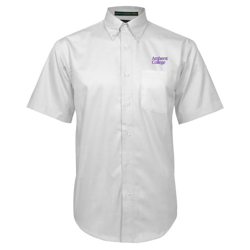  White Twill Button Down Short Sleeve - Amherst College Wordmark