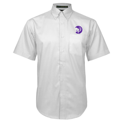 White Twill Button Down Short Sleeve - Amherst College Mammoth Head