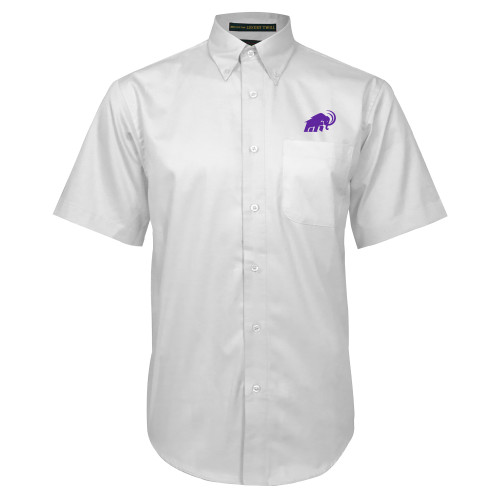  White Twill Button Down Short Sleeve - Amherst College Mammoth