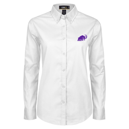  Womens White Twill Button Down Long Sleeve - Amherst College Mammoth