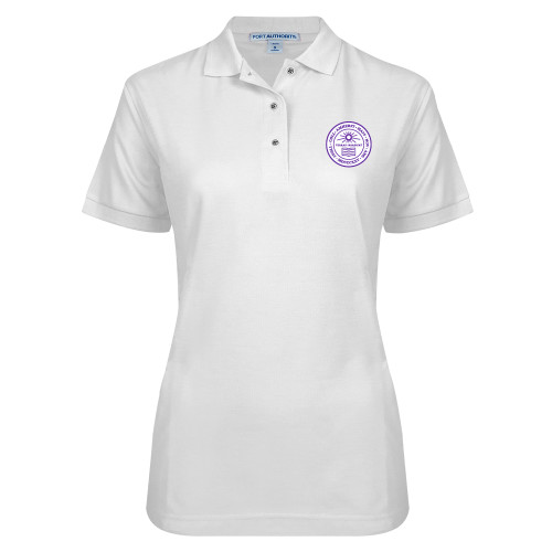  Womens Silk Touch White Pique Polo - Amherst Seal