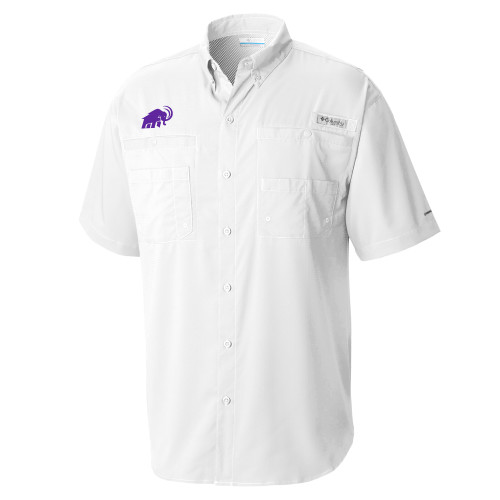  Columbia White Tamiami Performance Short Sleeve Shirt - Amherst College Mammoth