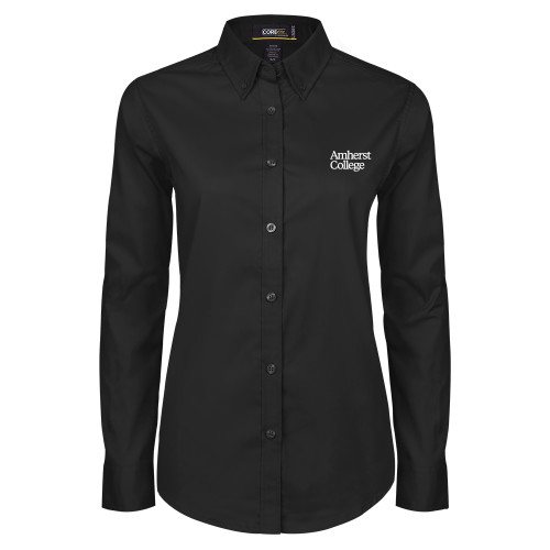  Womens Black Twill Button Down Long Sleeve  - Amherst College Wordmark
