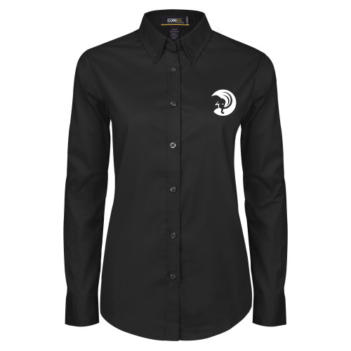  Womens Black Twill Button Down Long Sleeve  - Amherst College Mammoth Head
