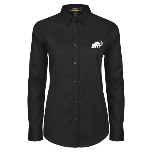  Womens Black Twill Button Down Long Sleeve  - Amherst College Mammoth