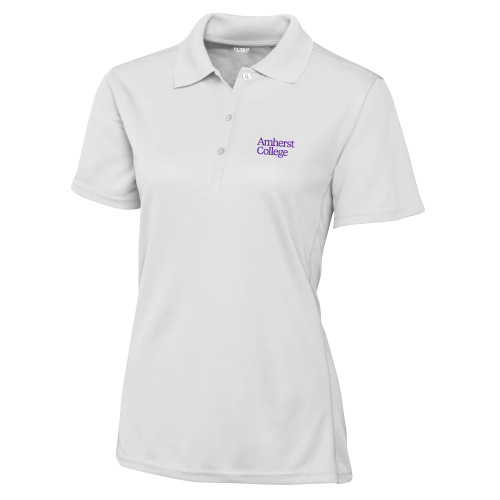  C&B Womens White Clique Ice Pique Polo - Amherst College Wordmark