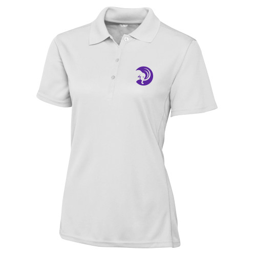  C&B Womens White Clique Ice Pique Polo - Amherst College Mammoth Head