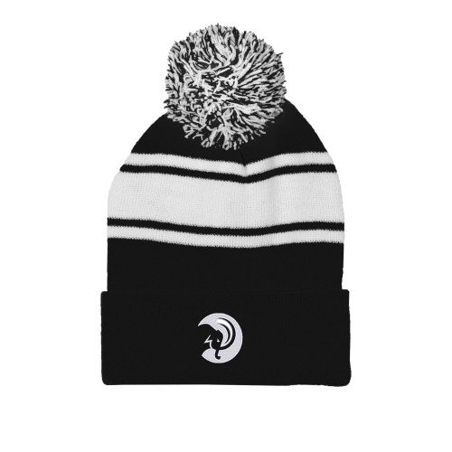  Black/White Two Tone Knit Pom Beanie w/Cuff - Amherst College Mammoth Head