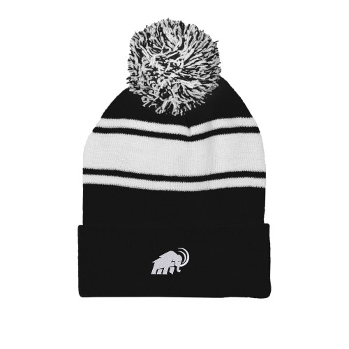  Black/White Two Tone Knit Pom Beanie w/Cuff - Amherst College Mammoth