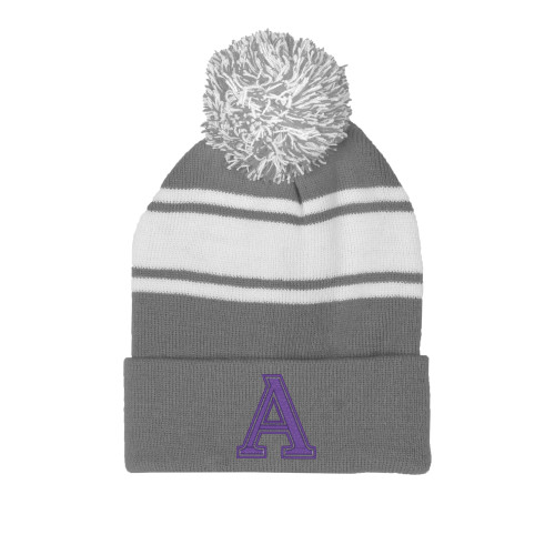  Grey/White Two Tone Knit Pom Beanie w/Cuff - Amherst Monogram A