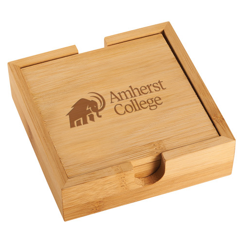  Bamboo Coaster Set - Mammoth Amherst College Lock Up Engraved