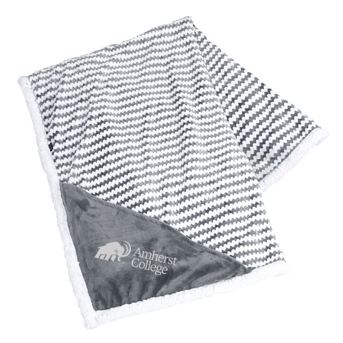  Field & Co Luxurious Grey Chevron Striped Sherpa Blanket - Mammoth Amherst College Lock Up Engraved