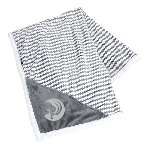  Field & Co Luxurious Grey Chevron Striped Sherpa Blanket - Circle Mammoth Head Engraved