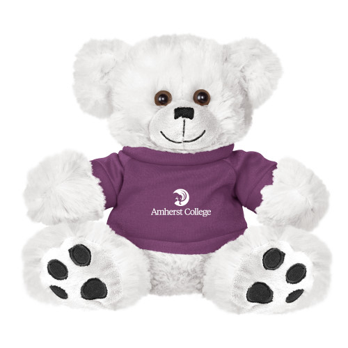  Plush Big Paw 8 1/2 inch White Bear w/Purple Shirt - Amherst College Circle Mammoth Stacked