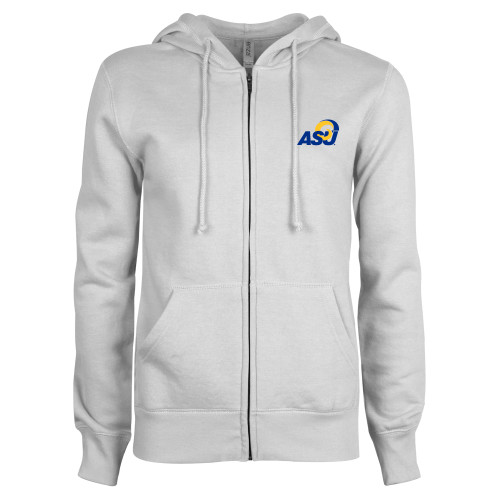  ENZA Womens White Fleece Full Zip Hoodie - ASU Logo