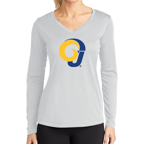  Womens White Performance Long Sleeve V Neck Shirt - Ram Logo