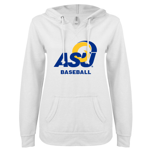  ENZA Womens White V Notch Raw Edge Fleece Hoodie - ASU Baseball