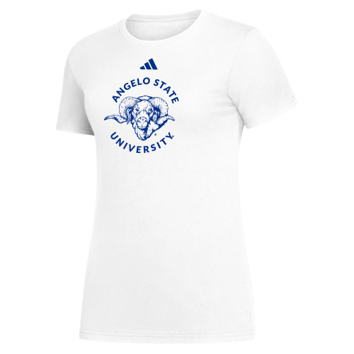 Adidas Womens White Fresh Tee - Angelo State University w/ Ram Head