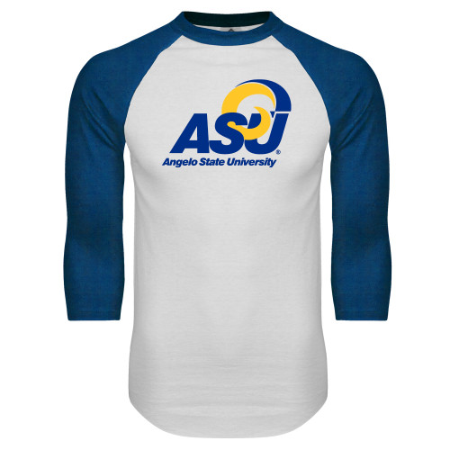  White/Royal Raglan Baseball T Shirt - Primary Mark