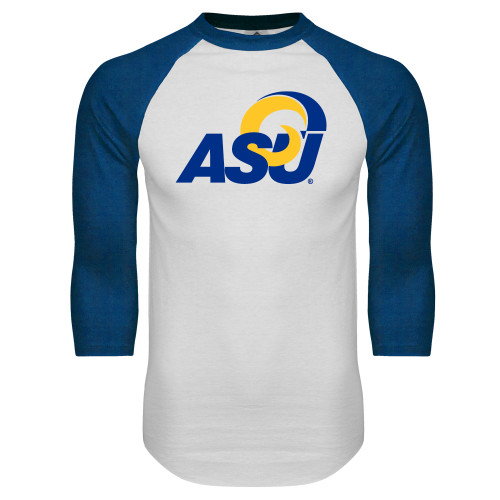 White/Royal Raglan Baseball T Shirt - ASU Logo