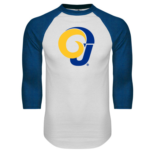  White/Royal Raglan Baseball T Shirt - Ram Logo