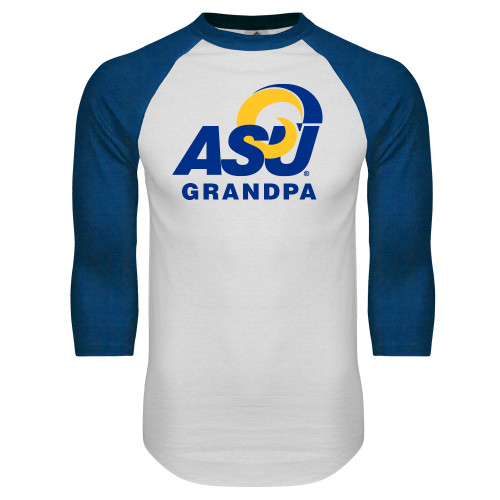  White/Royal Raglan Baseball T Shirt - ASU Grandpa