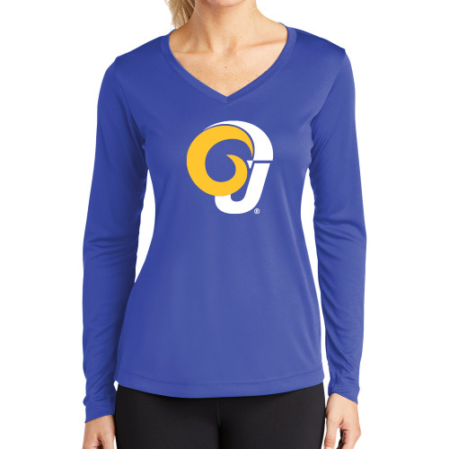  Womens Royal Performance Long Sleeve V Neck Shirt - Ram Logo