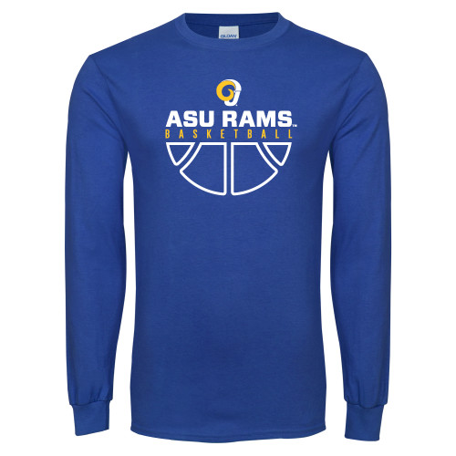  Royal Long Sleeve T Shirt - Rams Basketball Distressed