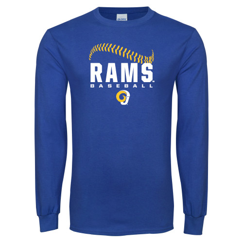  Royal Long Sleeve T Shirt - Rams Baseball Distressed