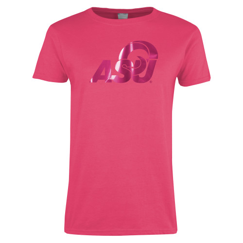  Womens Hot Pink Short Sleeve Tee - ASU Logo  Foil