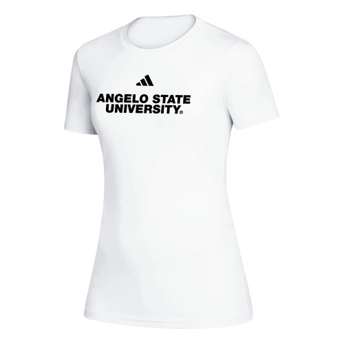  Adidas Womens White Creator Performance Tee - Wordmark Stacked