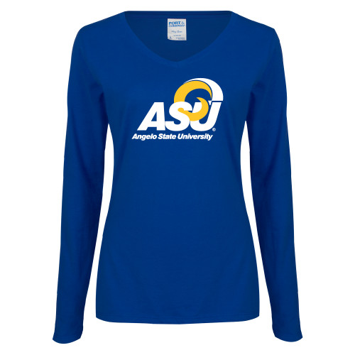  Womens Royal Long Sleeve V Neck Tee  - Primary Mark