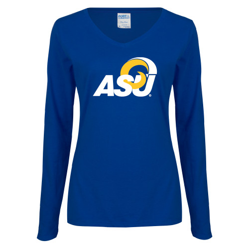  Womens Royal Long Sleeve V Neck Tee  - ASU Logo
