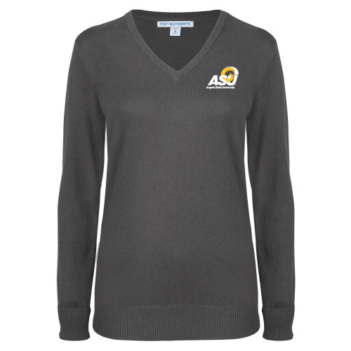  Womens Charcoal Heather VNeck Sweater - Primary Mark