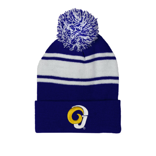  Royal/White Two Tone Knit Pom Beanie w/Cuff - Ram Logo