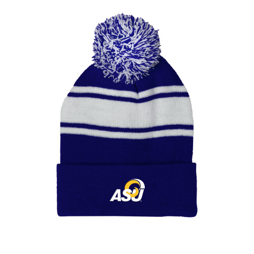  Royal/White Two Tone Knit Pom Beanie w/Cuff - ASU Logo