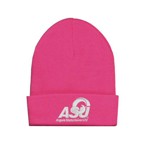  Fleece Lined Neon Pink Knit Beanie - Primary Mark