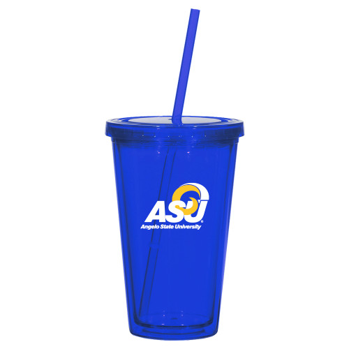  Madison Double Wall Blue Tumbler w/Straw 16oz - Primary Mark