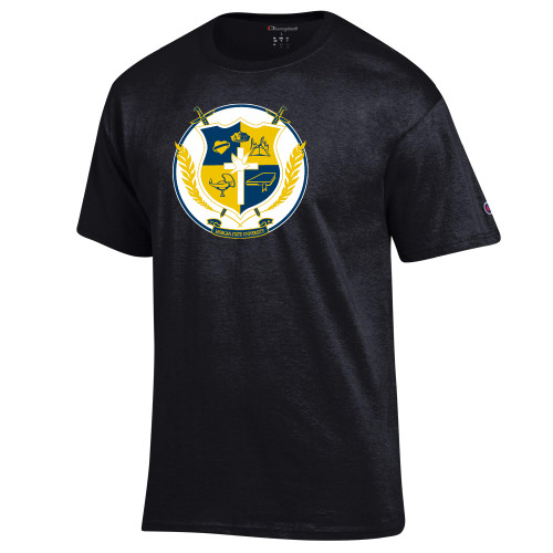 Champion Black T Shirt-Shield with Circle