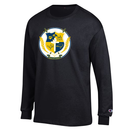 Champion Black Long Sleeve T Shirt-Shield with Circle