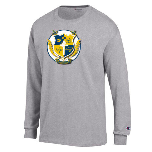 Champion Oxford Grey Long Sleeve T Shirt-Shield with Circle Shadow