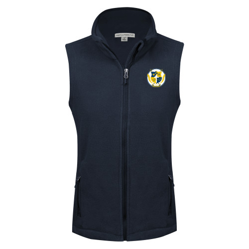 Womens Navy Fleece Full Zip Vest-Shield with Circle