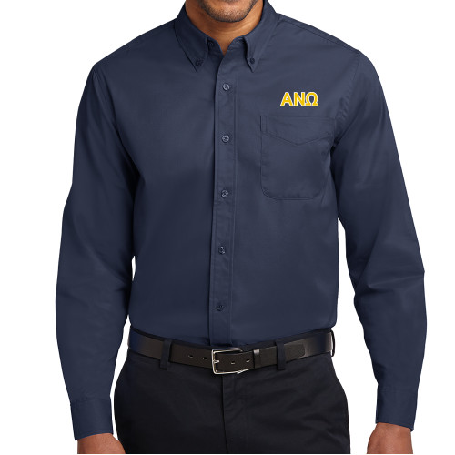 Navy Twill Button Down Long Sleeve-Greek Letters